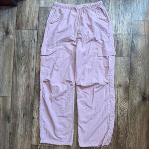 Women’s Pink Cargo Pants Size M Drawstring Waist Utility Pockets Streetwear